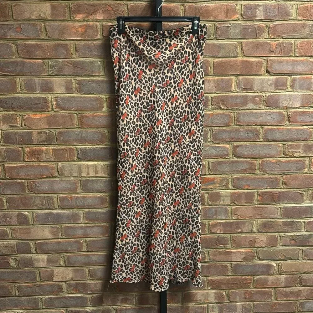 Bailey Rose Women’s Cheetah & Cherries Maxi Skirt Sz Medium